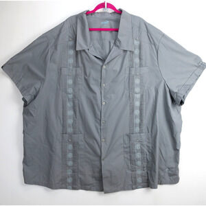 7XL Big Tall Short Sleeve Button Up Shirt Gray Embroidered Guayabera | KS Island